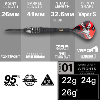 Phil Taylor Raw Power G11 Steel Tip Darts - 95% Tungsten from On Point Darts