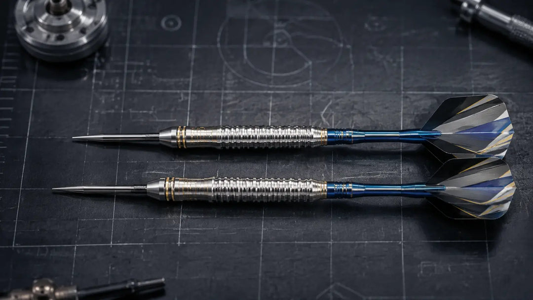 Two darts with different barrel profiles shown side by side