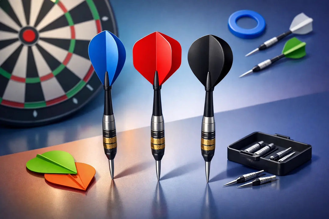 Illustration comparing blue, red and black dart flight shapes