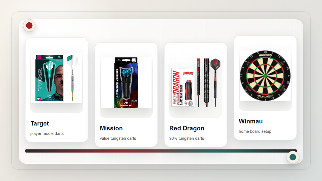 Comparison graphic with Target, Mission, Red Dragon and Winmau darts products