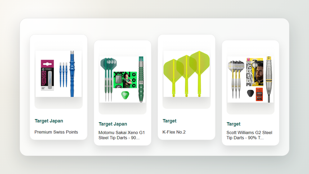 Product comparison showing Target Swiss Points, a point tool, integrated flights and darts