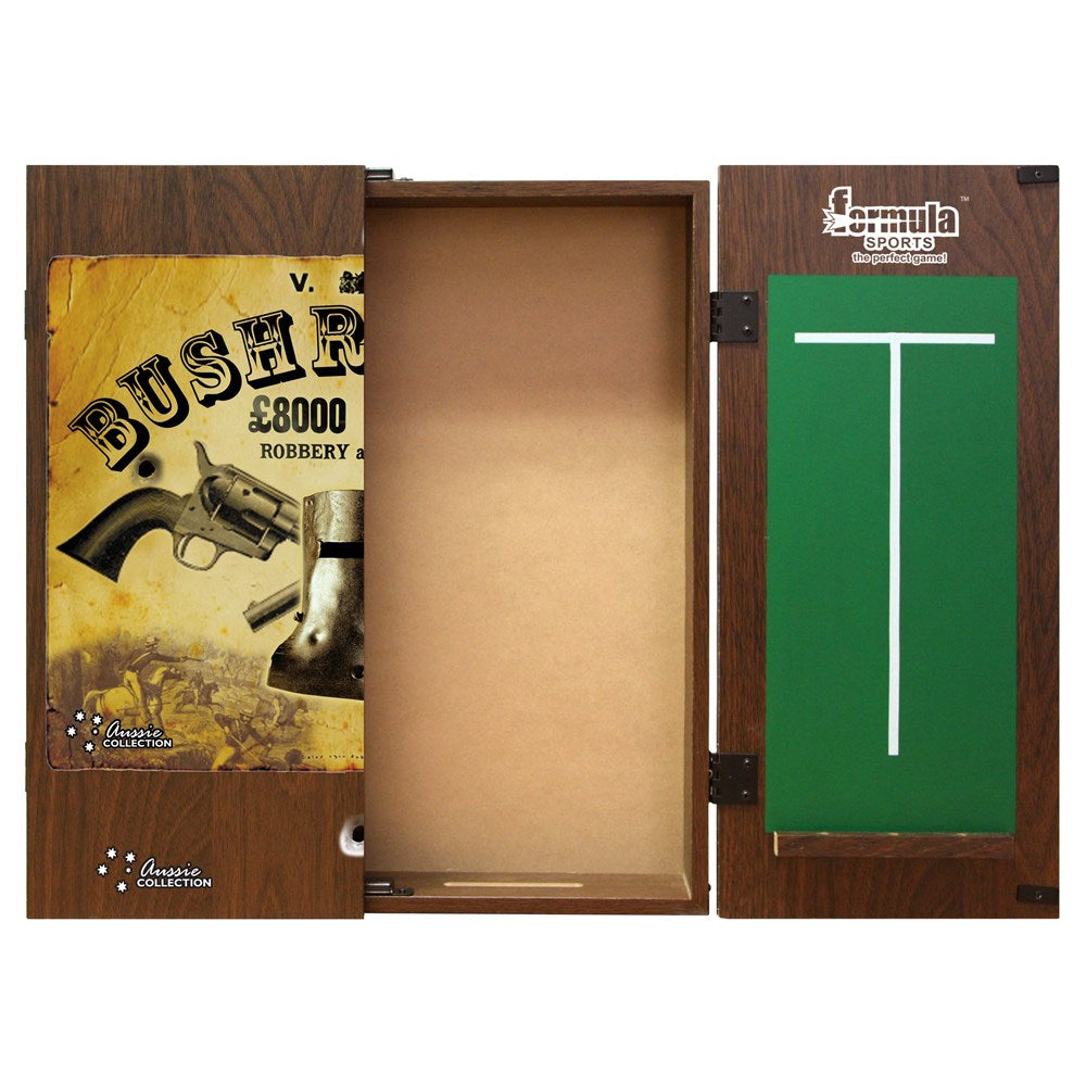 Formula Bushranger Dartboard Cabinet Set — open cabinet with scoring panels
