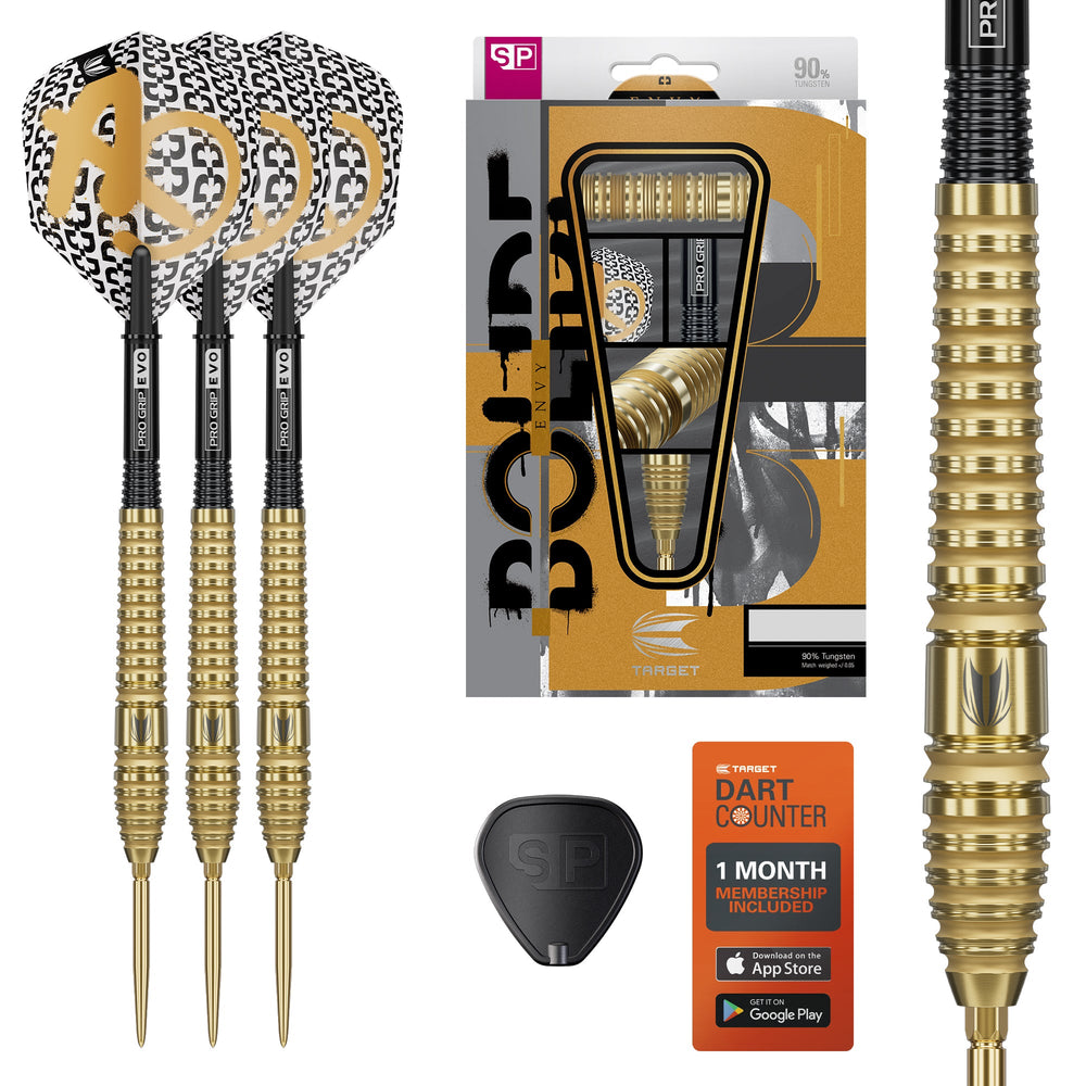 Target Bolide Envy 03 Steel Tip Darts 90% Tungsten — set contents and packaging