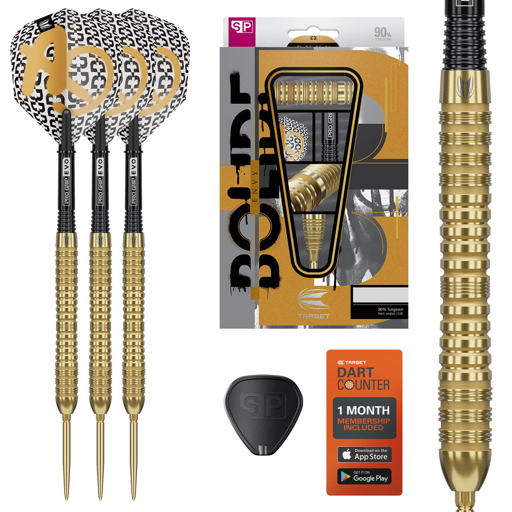 Target Bolide Envy 04 Steel Tip Darts 90% Tungsten — set contents and packaging