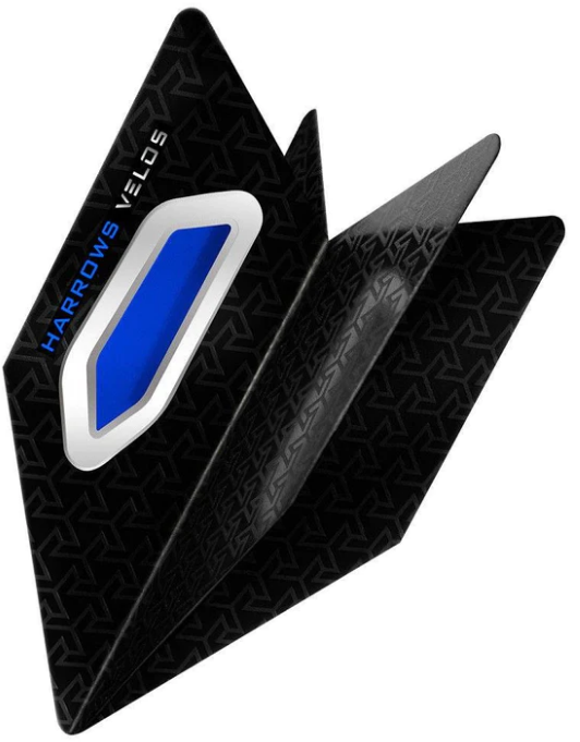 Harrows Velos Dart Flights Black — flight design, angled view