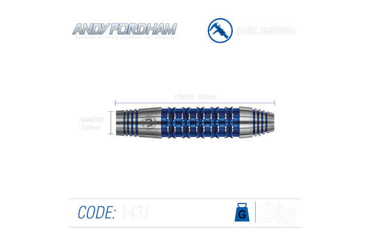 Winmau Andy Fordham Steel Tip Darts 90% Tungsten — barrel specification chart