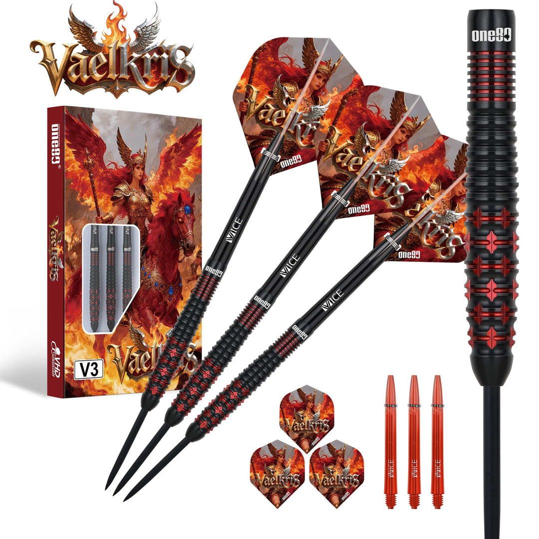 One80 Vaelkris V3 steel-tip darts and supplied setup