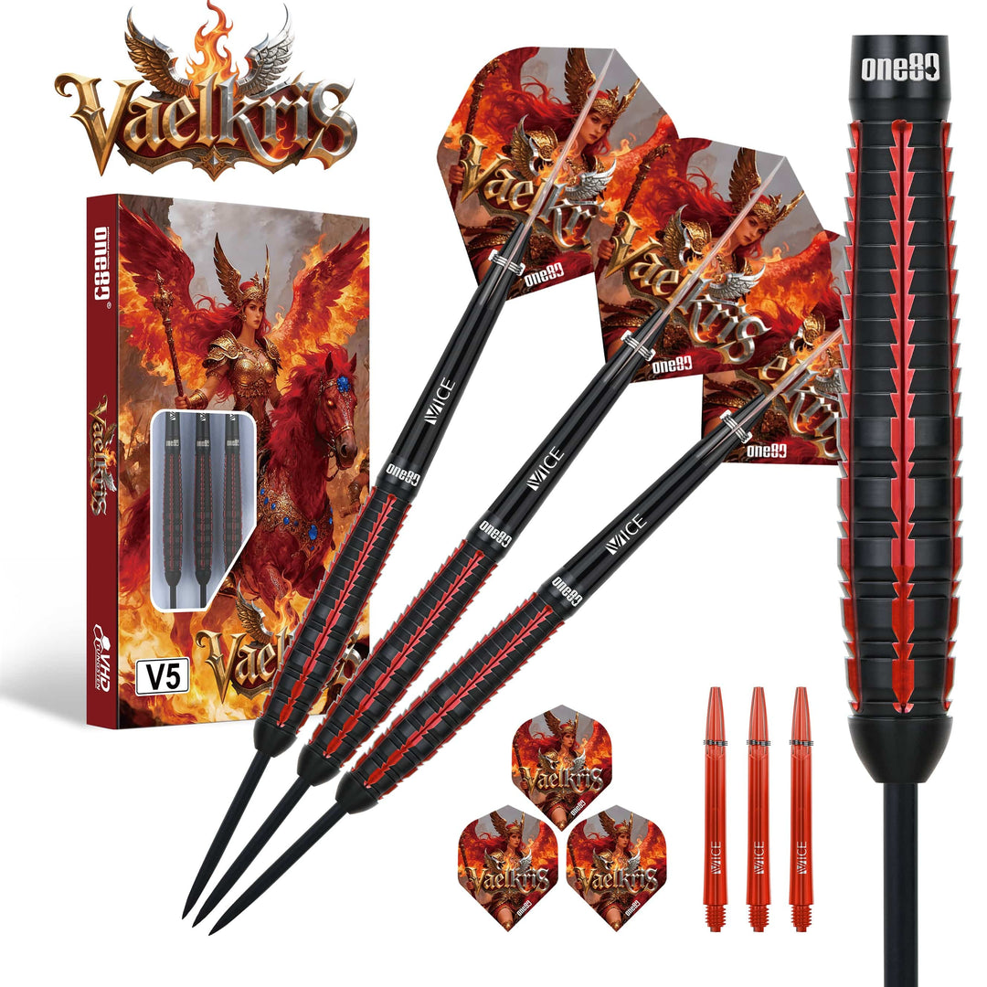 One80 Vaelkris V5 steel-tip darts and supplied setup