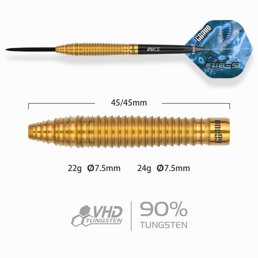 One80 S Bite B2 Steel Tip Darts 90% Tungsten — dart and barrel dimensions chart