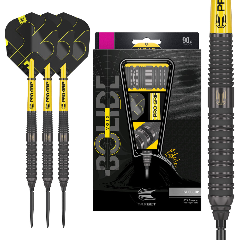 Target Bolide Void 02 Steel Tip Darts 90% Tungsten — set contents and packaging