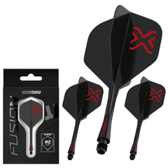 Winmau Blade X Fusion Integrated Flight And Shaft — black flights and shafts with packaging