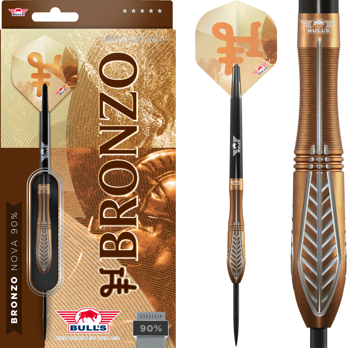 Bronzo Nova Steel Tip Darts - 90% Tungsten — three barrel close-ups
