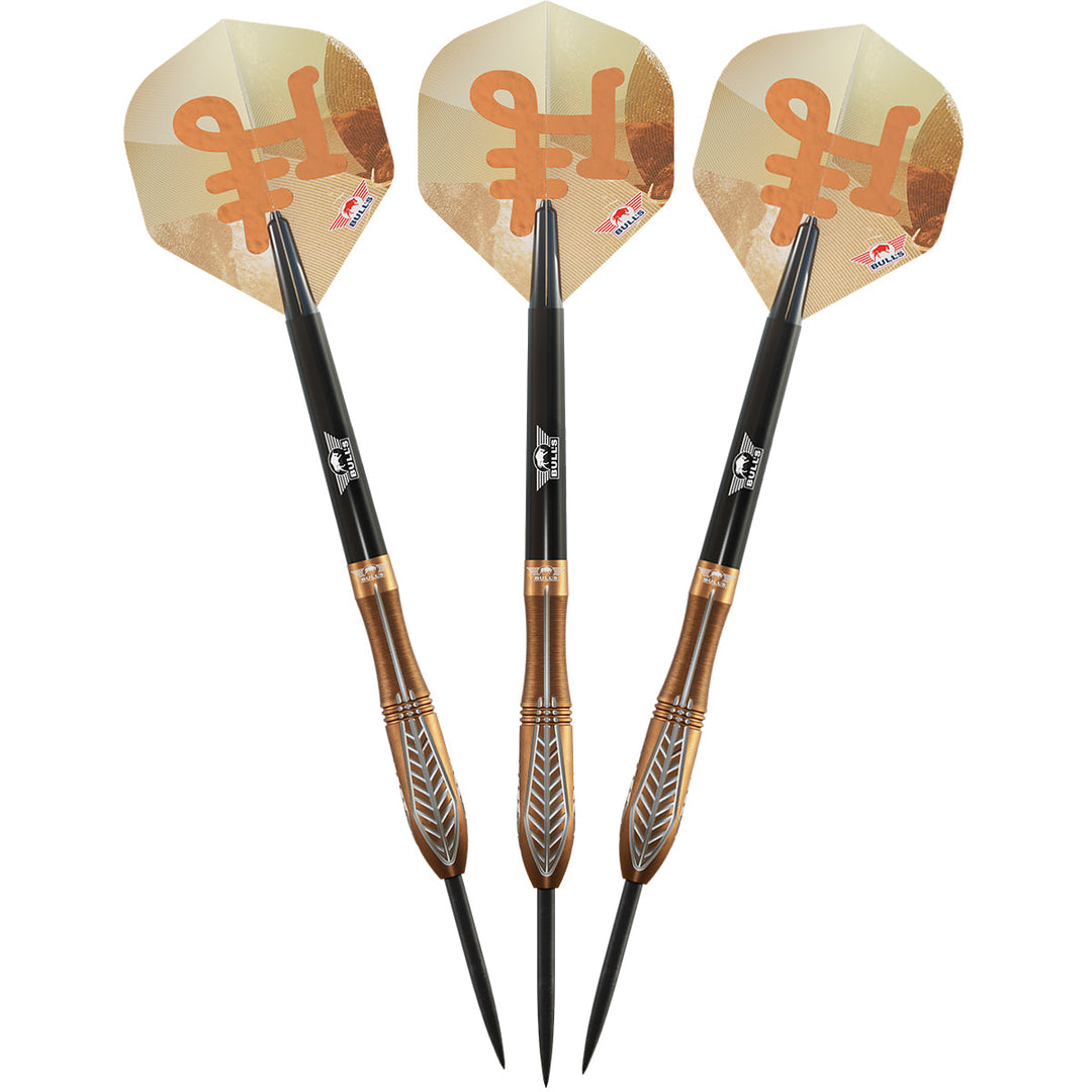 Bulls Bronzo Nova Steel Tip Darts 90% Tungsten — three assembled darts