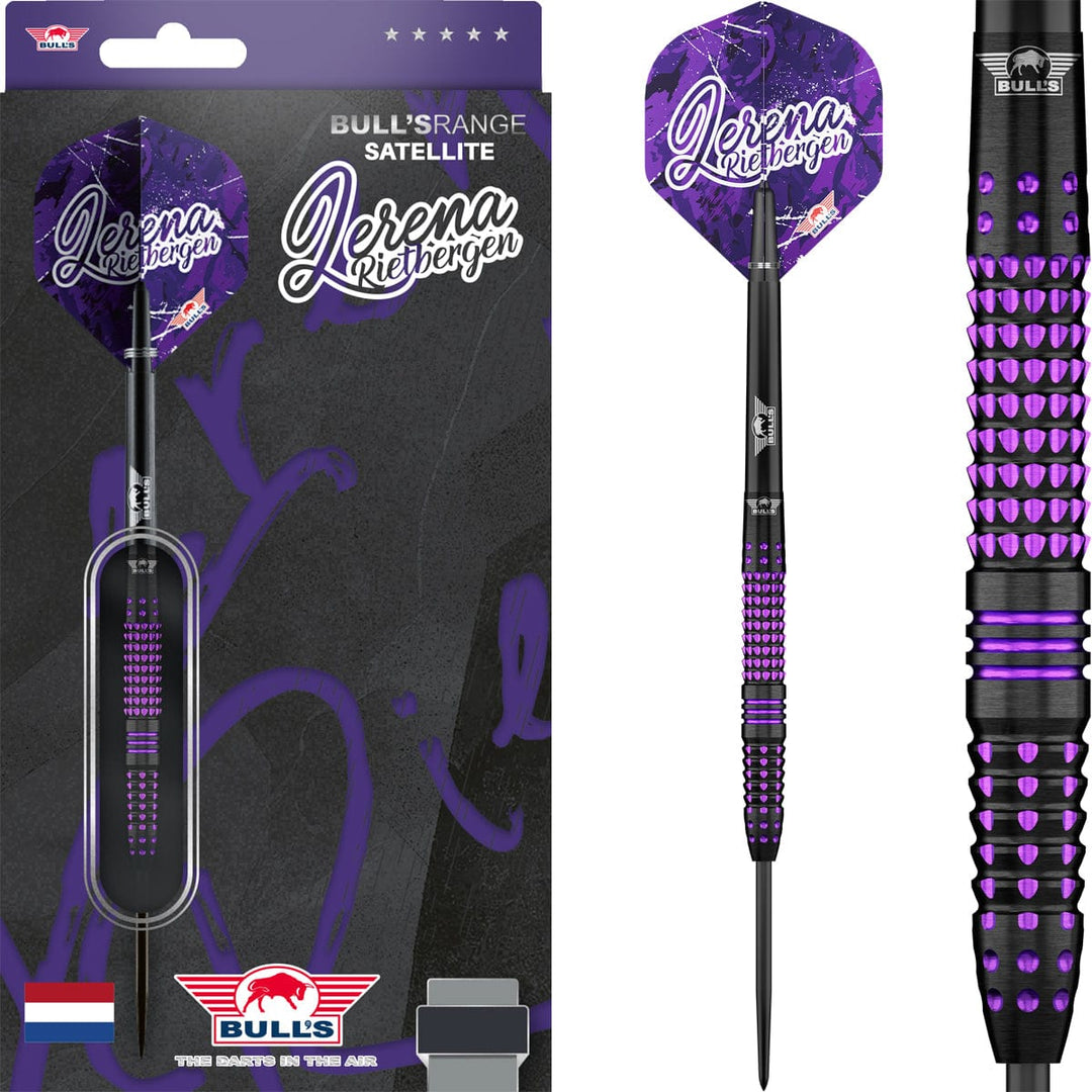 Bulls Lerena Rietbergen Steel Tip Darts 90% Tungsten — dart, barrel detail and packaging