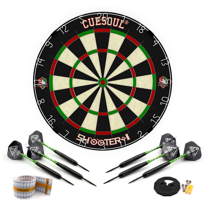 Cuesoul - Tournamental Bristle Sisal Dartboard Set with 2 sets of Steel Tip Darts & Measuring Tape