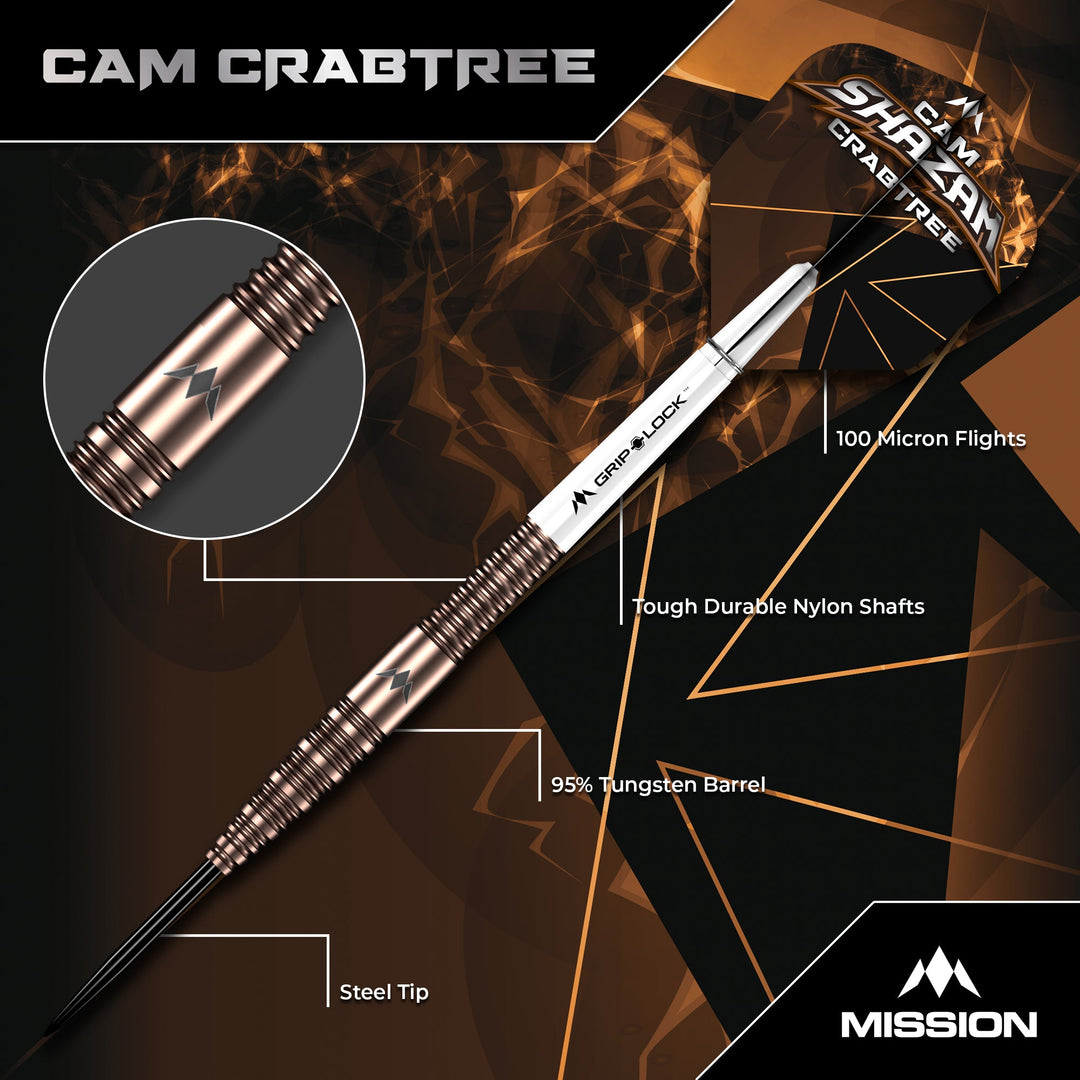 Mission Cam Crabtree V2 Steel Tip Darts 95% Tungsten — dart features diagram