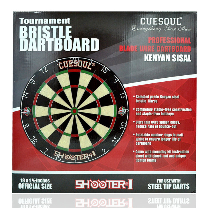 Cuesoul - Tournamental Bristle Sisal Dartboard Set with 2 sets of Steel Tip Darts & Measuring Tape