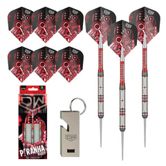 DW Darts Piranha Razor 01 Steel Tip Darts 90% Tungsten — set contents diagram