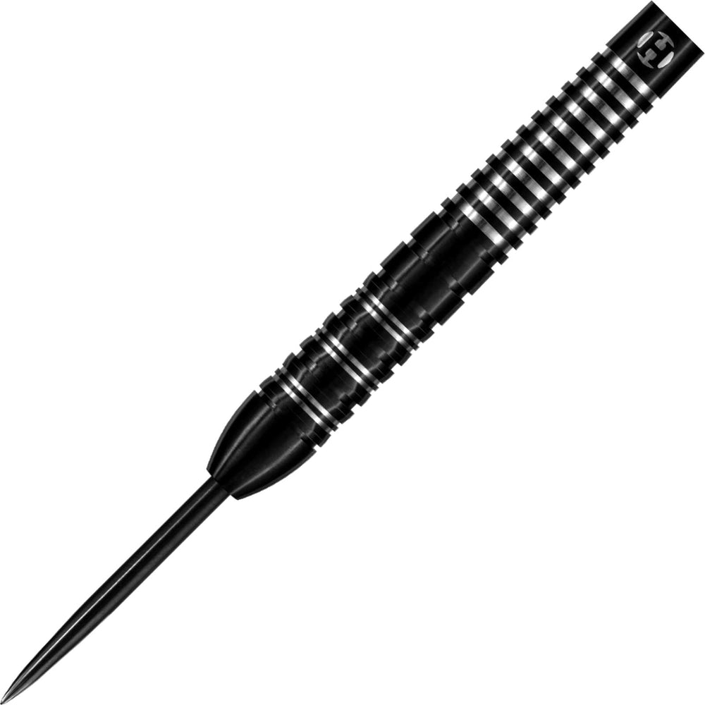 Harrows Damon Heta Black 90% Tungsten Darts — barrel and grip close-up