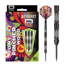 Datadart Tony 'Pincher' Wood Steel Tip Darts 95% Tungsten — dart, barrel detail and packaging
