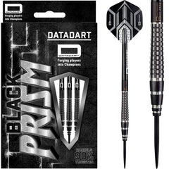 Datadart Black Prism Steel Tip Darts 90% Tungsten — dart, barrel detail and packaging