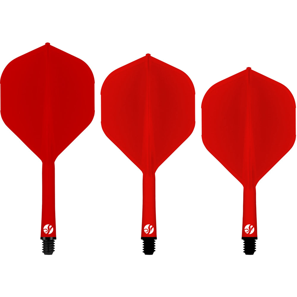 Shot Flight Deck One Piece Flight And Shaft System — three red flights and shafts