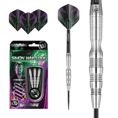 Winmau Simon Whitlock darts with barrel close-ups, flights and retail packaging