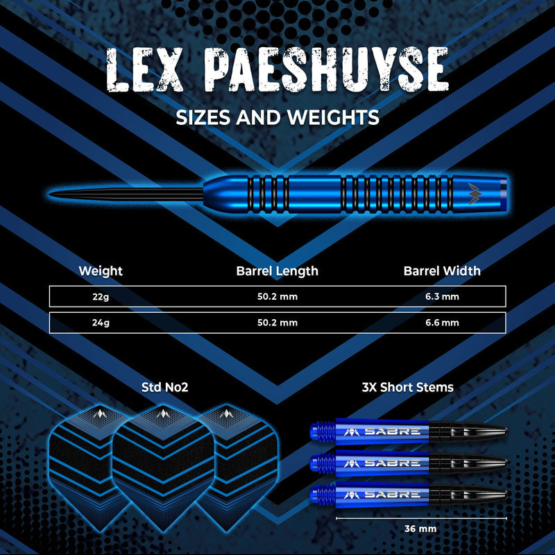 Lex Paeshuyse Blue & Black Steel Tip Darts - 90% Tungsten