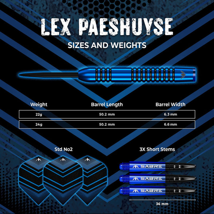Lex Paeshuyse Blue & Black Steel Tip Darts - 90% Tungsten