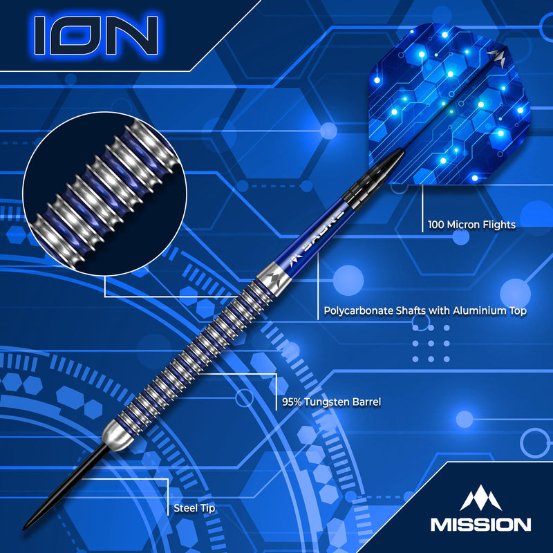 ION Blue & Silver Steel Tip Darts - 95% Tungsten