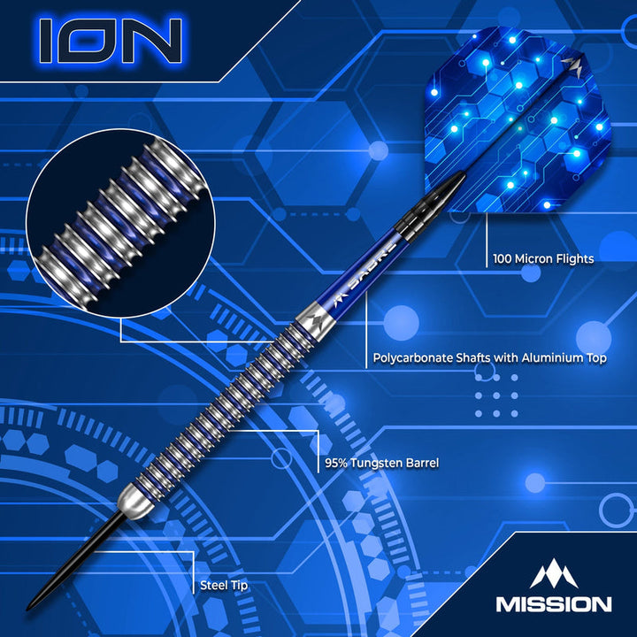 ION Blue & Silver Steel Tip Darts - 95% Tungsten