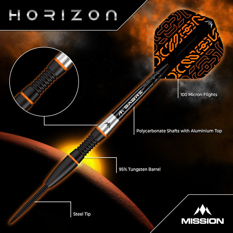 Horizon Black PVD & Orange Steel Tip Darts - 95% Tungsten