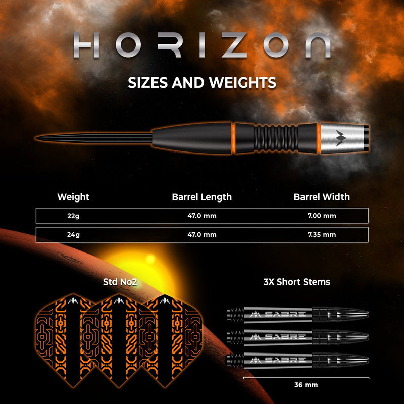 Horizon Black PVD & Orange Steel Tip Darts - 95% Tungsten