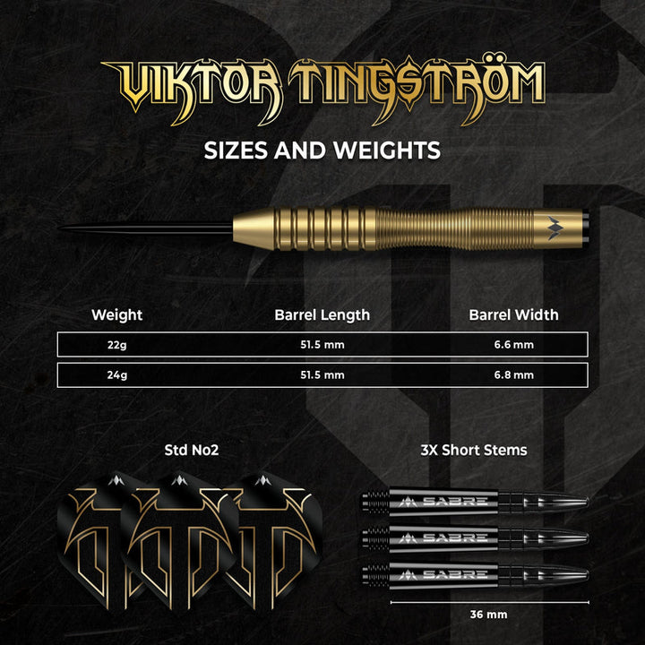 Viktor Tingstrom Gold Steel Tip Darts - 90% Tungsten