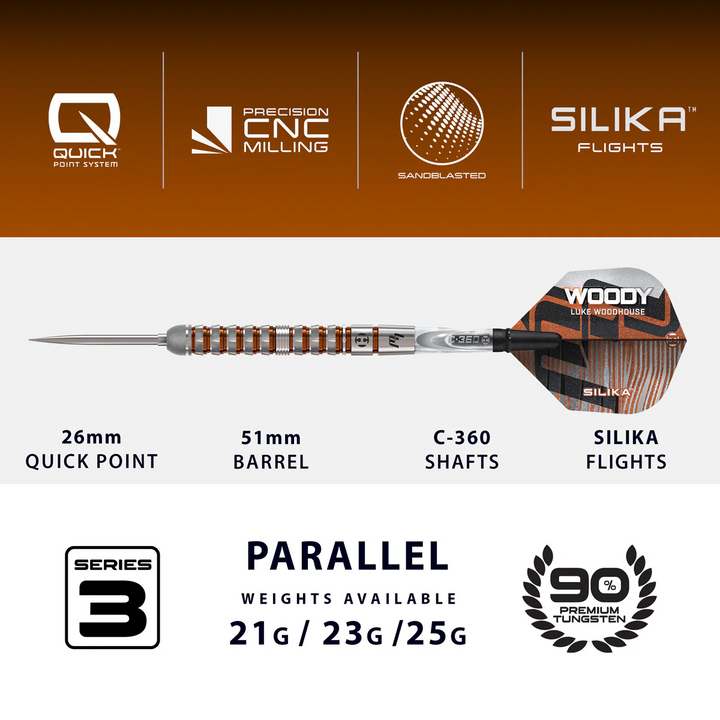 Luke Woodhouse S3 QP Steel Tip Darts - 90% Tungsten