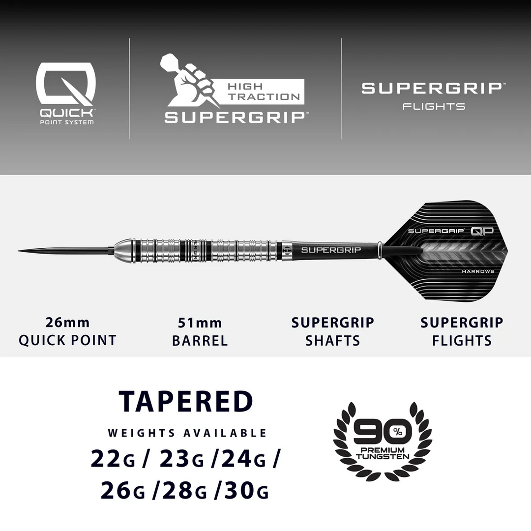 Supergrip Tapered QP Steel Tip Darts - 90% Tungsten