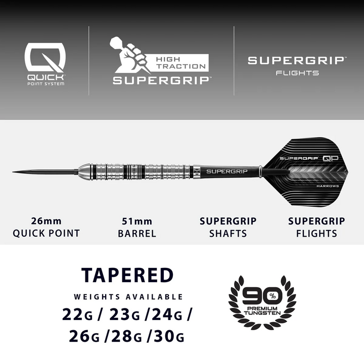 Supergrip Tapered QP Steel Tip Darts - 90% Tungsten