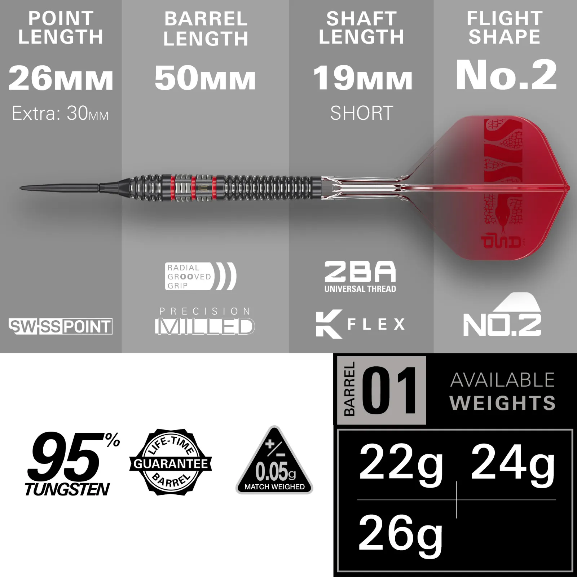 Nathan Aspinall 95k Steel Tip Darts - 95% Tungsten