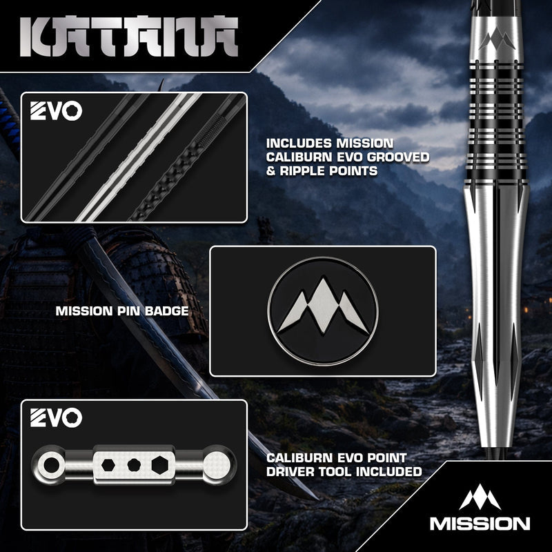 Katana Silver & Black Steel Tip Darts - 95% Tungsten