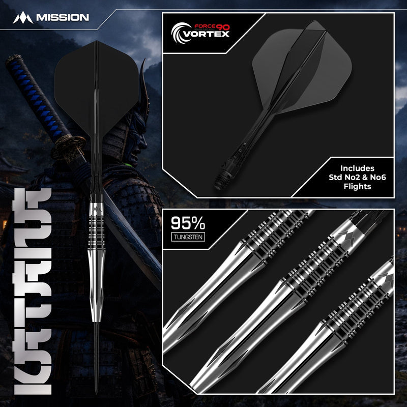 Katana Silver & Black Steel Tip Darts - 95% Tungsten