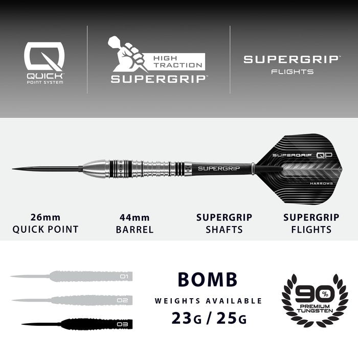 Supergrip Bomb QP Steel Tip Darts - 90% Tungsten