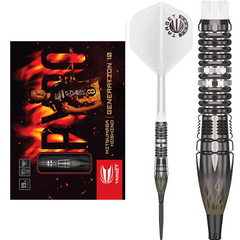 Target Japan Mitsumasa Hoshino Pyro G10 Steel Tip Darts 95% Tungsten — dart, barrel detail and packaging