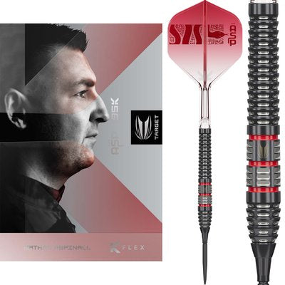Target Nathan Aspinall 95k Steel Tip Darts 95% Tungsten — dart, barrel detail and packaging