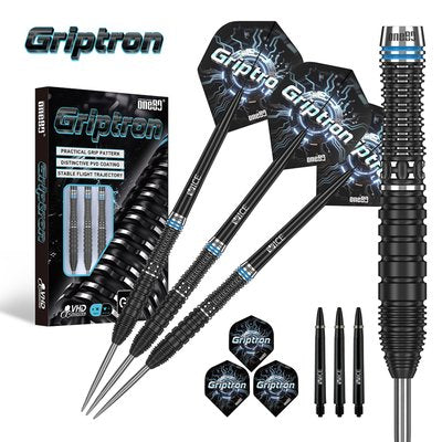 One80 Griptron GT2 Steel Tip Darts 90% Tungsten — dart, barrel detail and packaging