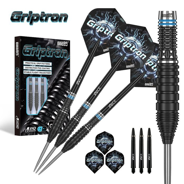 One80 Griptron GT3 90% tungsten steel tip darts — dart, barrel detail and packaging