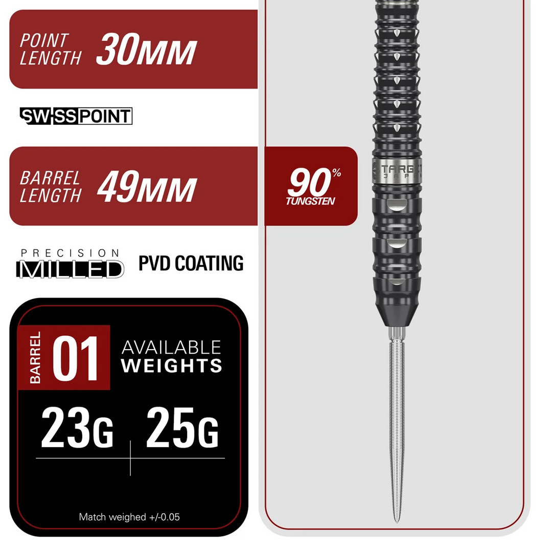 Target Japan Black Marque Eclipse Steel Tip Darts 90% Tungsten — barrel specification chart