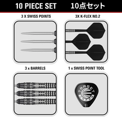 Target Japan Black Marque Blaze Steel Tip Darts 90% Tungsten — set contents diagram
