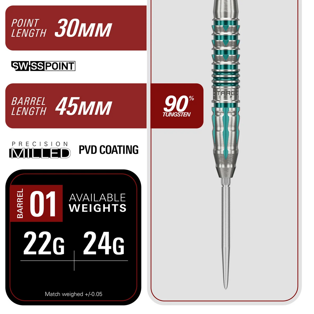 Target Japan Black Marque Pierce Steel Tip Darts 90% Tungsten — barrel specification chart