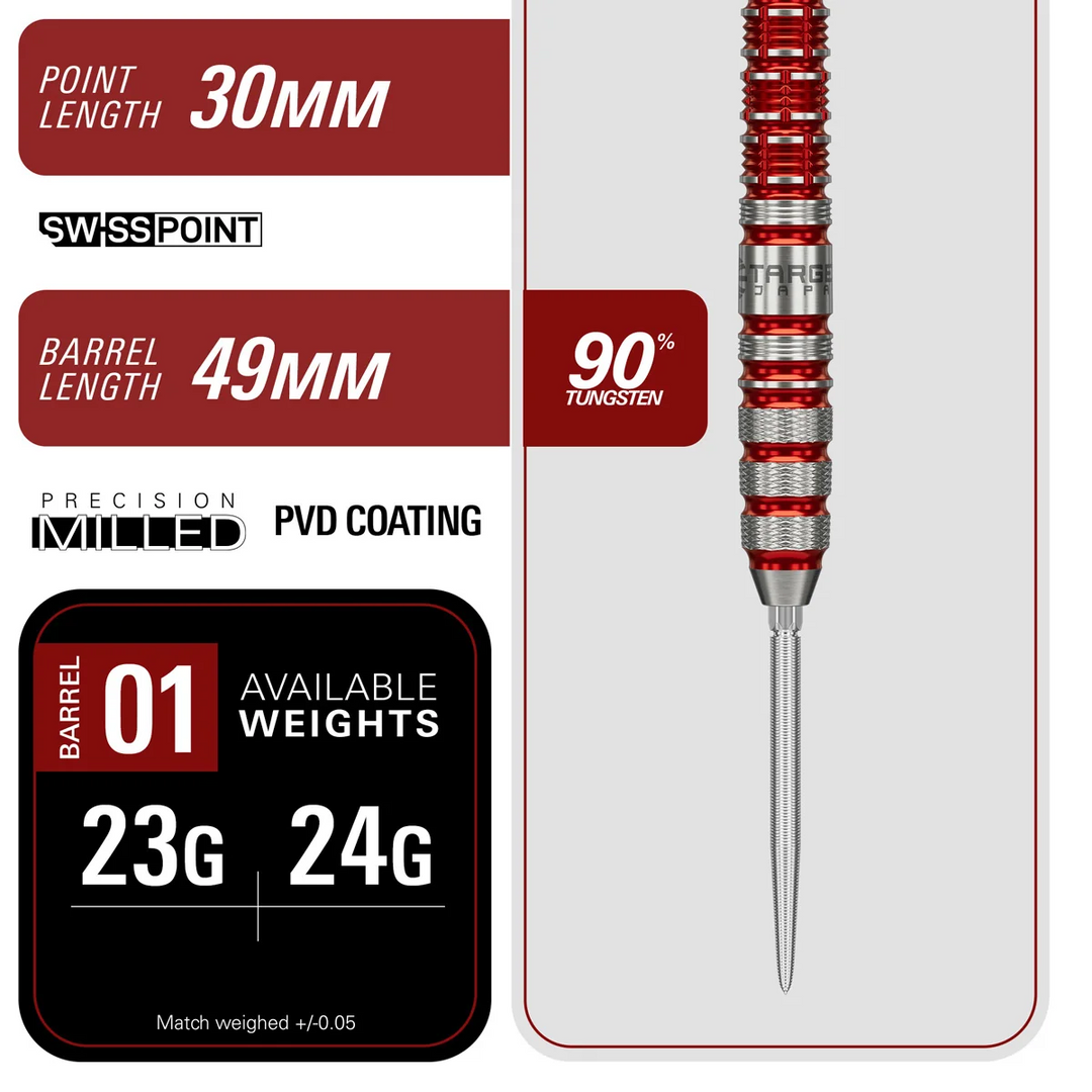 Target Japan Black Marque Spinel Steel Tip Darts 90% Tungsten — barrel specification chart