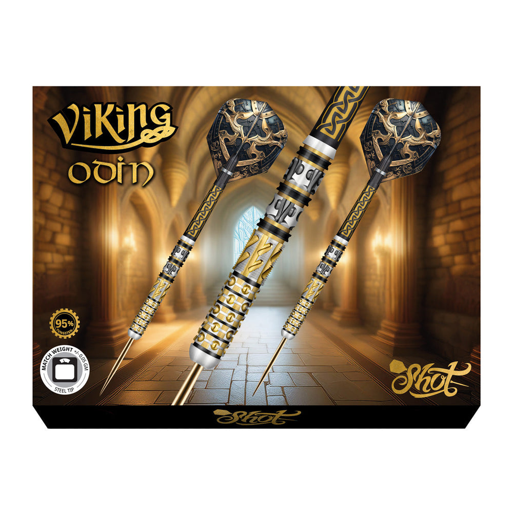 Shot Viking Odin Steel Tip Darts 95% Tungsten — retail packaging
